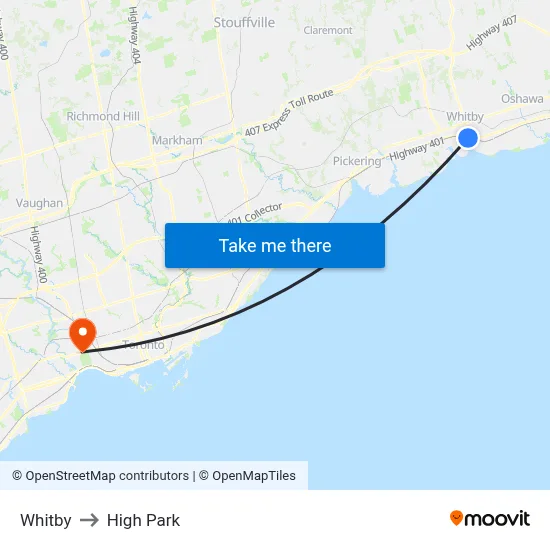 Whitby to High Park map