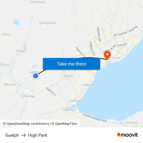 Guelph to High Park map
