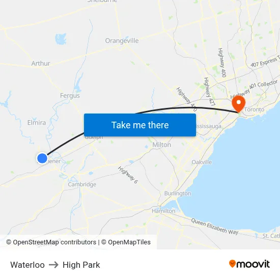 Waterloo to High Park map