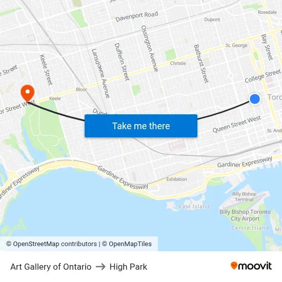 Art Gallery of Ontario to High Park map