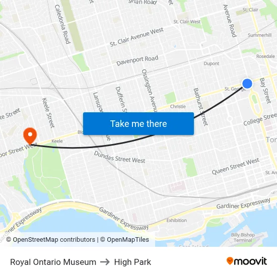 Royal Ontario Museum to High Park map