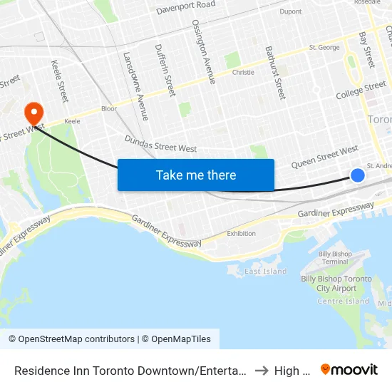 Residence Inn Toronto Downtown/Entertainment District to High Park map