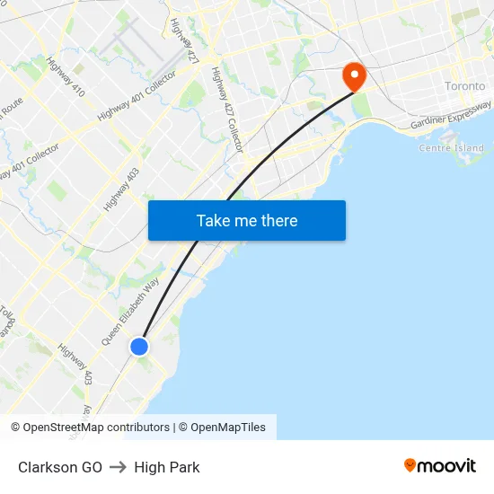 Clarkson GO to High Park map