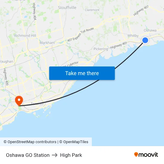 Oshawa GO Station to High Park map