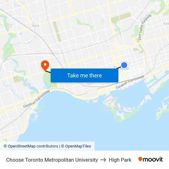 Choose Toronto Metropolitan University to High Park map