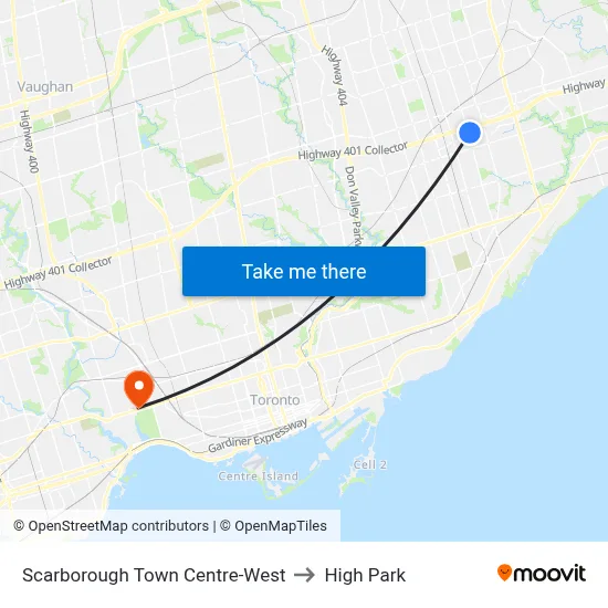Scarborough Town Centre-West to High Park map
