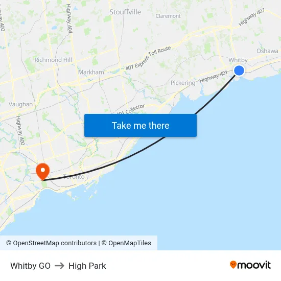 Whitby GO to High Park map