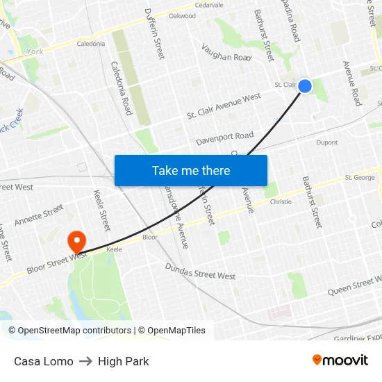 Casa Lomo to High Park map