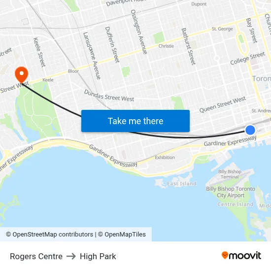Rogers Centre to High Park map