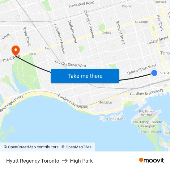 Hyatt Regency Toronto to High Park map