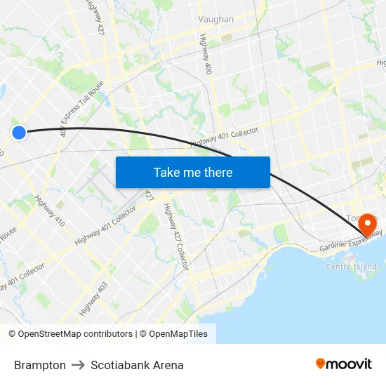 Brampton to Scotiabank Arena map