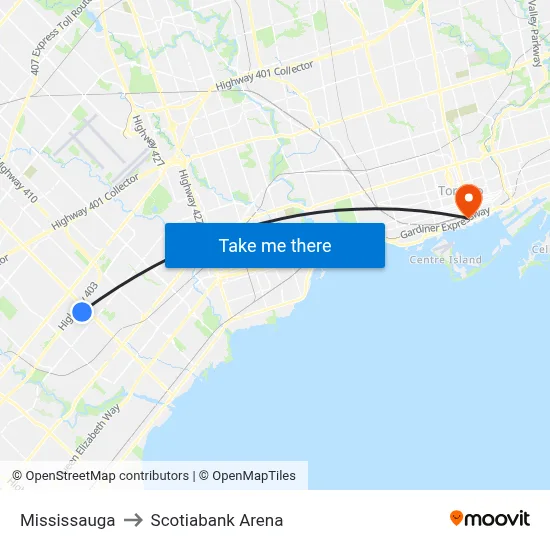 Mississauga to Scotiabank Arena map