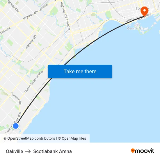 Oakville to Scotiabank Arena map