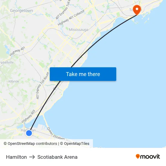 Hamilton to Scotiabank Arena map