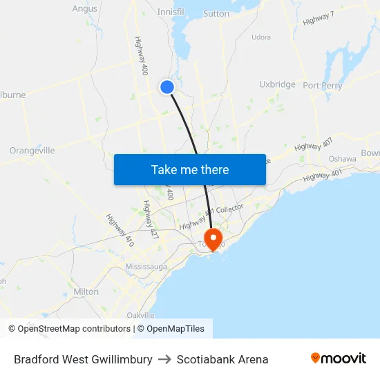 Bradford West Gwillimbury to Scotiabank Arena map