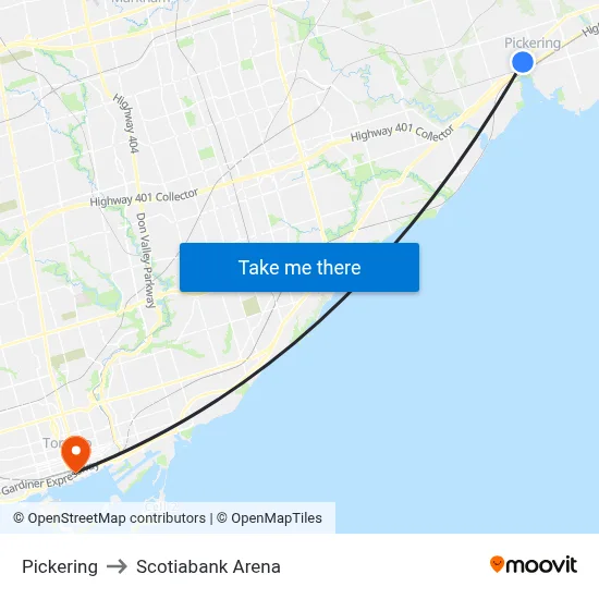 Pickering to Scotiabank Arena map