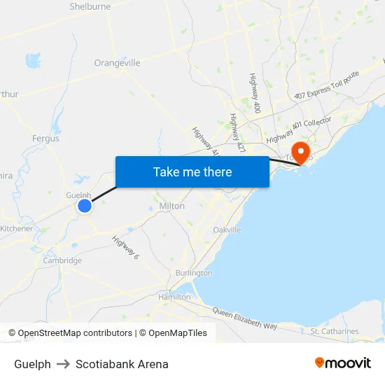 Guelph to Scotiabank Arena map