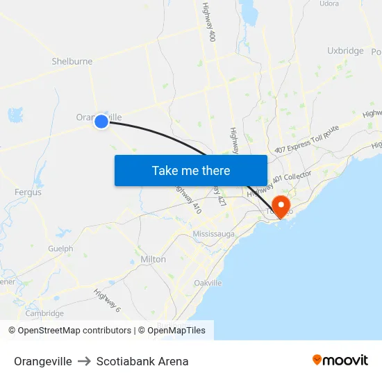 Orangeville to Scotiabank Arena map