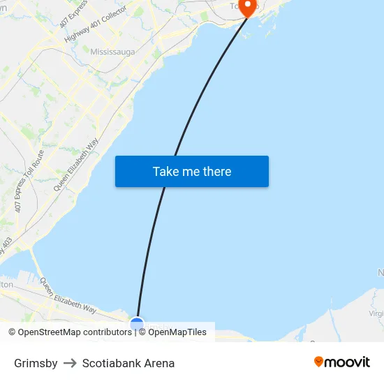 Grimsby to Scotiabank Arena map