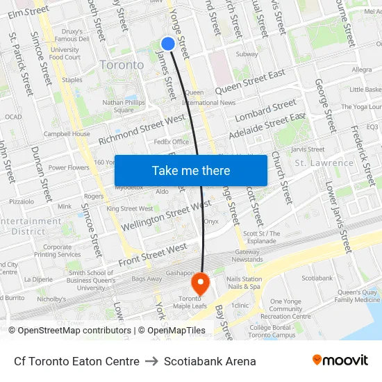 Cf Toronto Eaton Centre to Scotiabank Arena map