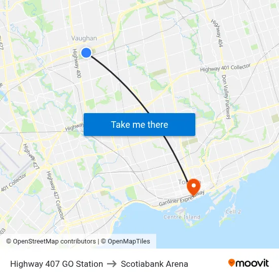 Highway 407 GO Station to Scotiabank Arena map
