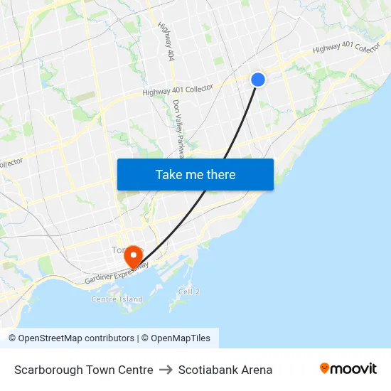 Scarborough Town Centre to Scotiabank Arena map
