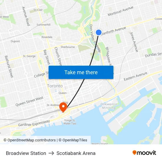 Broadview Station to Scotiabank Arena map