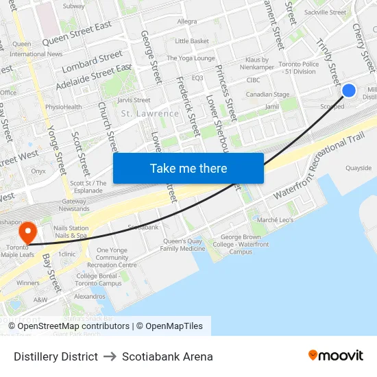 Distillery District to Scotiabank Arena map