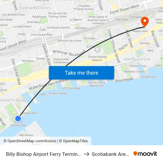 Billy Bishop Airport Ferry Terminal to Scotiabank Arena map