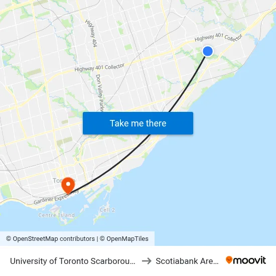 University of Toronto Scarborough to Scotiabank Arena map