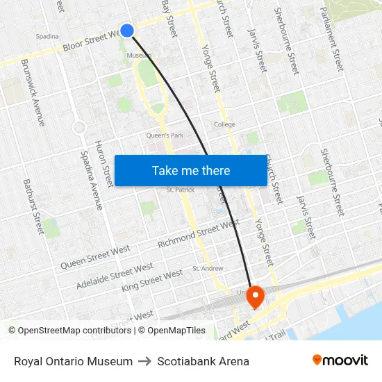Royal Ontario Museum to Scotiabank Arena map