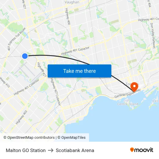 Malton GO Station to Scotiabank Arena map