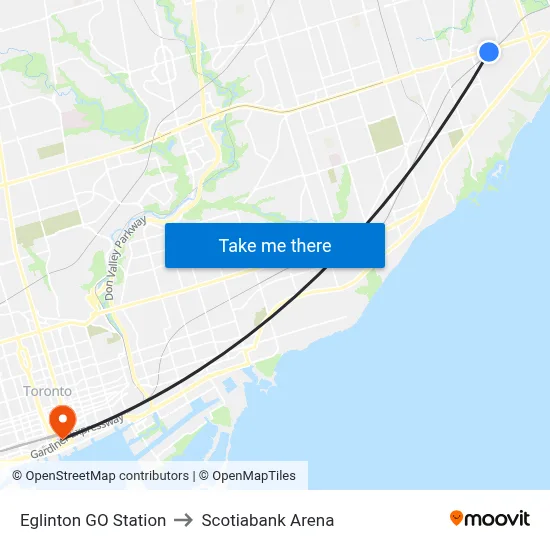Eglinton GO Station to Scotiabank Arena map