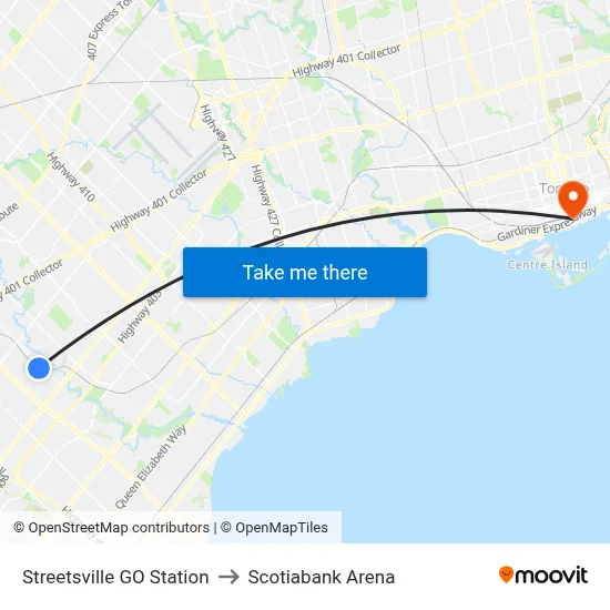 Streetsville GO Station to Scotiabank Arena map