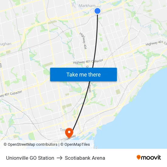 Unionville GO Station to Scotiabank Arena map