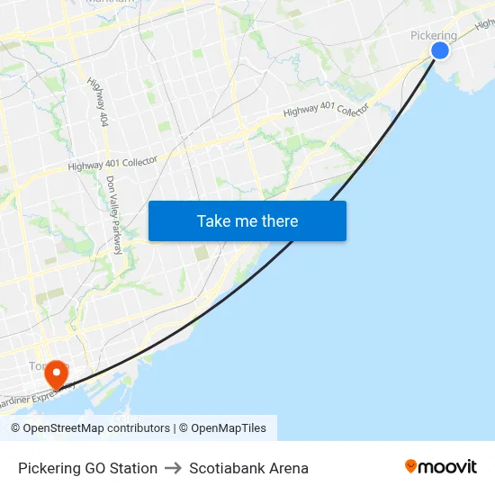 Pickering GO Station to Scotiabank Arena map