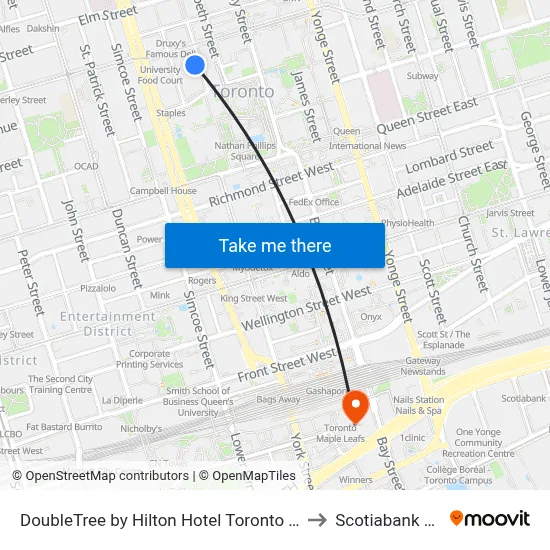 DoubleTree by Hilton Hotel Toronto Downtown to Scotiabank Arena map