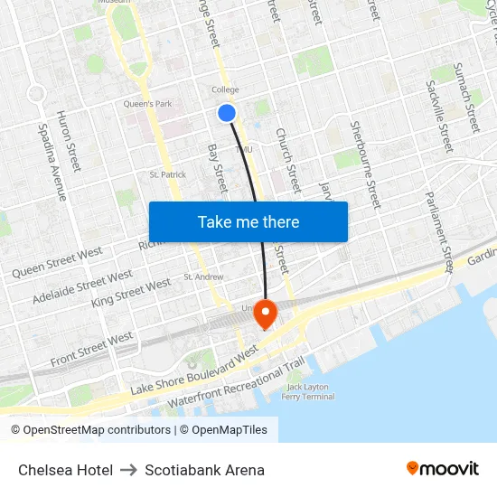 Chelsea Hotel to Scotiabank Arena map