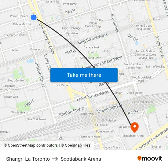 Shangri-La Toronto to Scotiabank Arena map