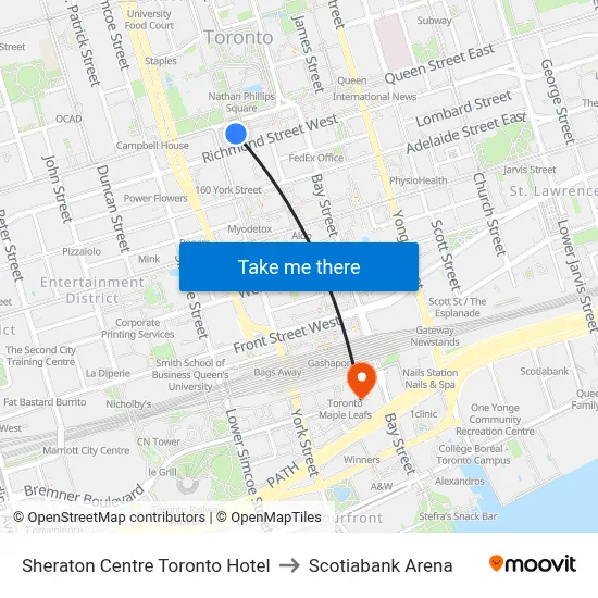 Sheraton Centre Toronto Hotel to Scotiabank Arena map