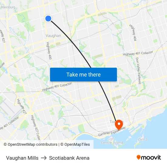 Vaughan Mills to Scotiabank Arena map