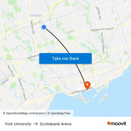 York University to Scotiabank Arena map