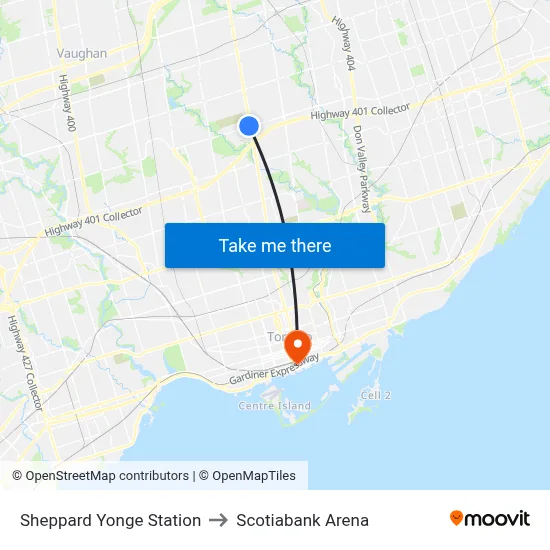 Sheppard Yonge Station to Scotiabank Arena map