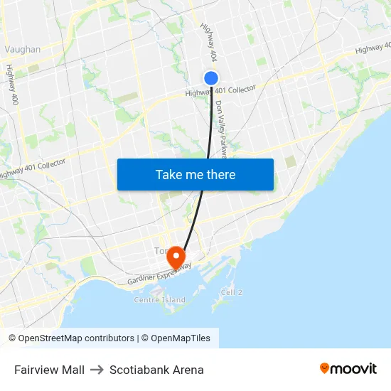 Fairview Mall to Scotiabank Arena map