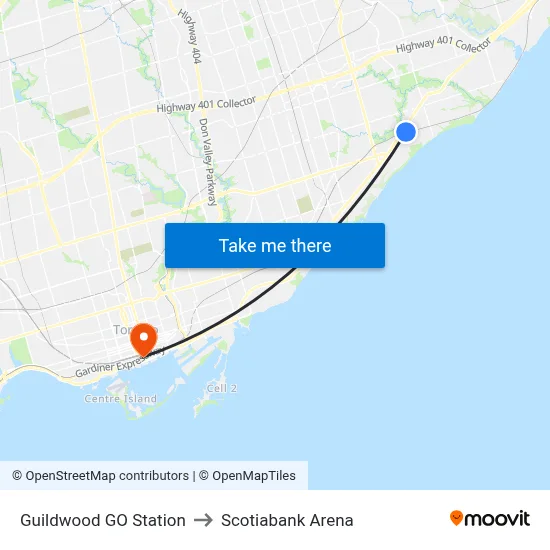 Guildwood GO Station to Scotiabank Arena map