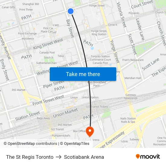 The St Regis Toronto to Scotiabank Arena map