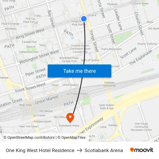 One King West Hotel Residence to Scotiabank Arena map