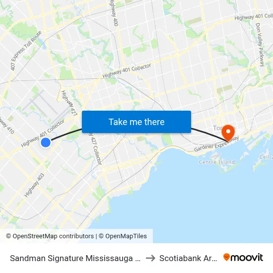 Sandman Signature Mississauga Hotel to Scotiabank Arena map