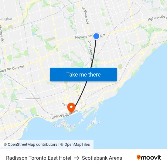 Radisson Toronto East Hotel to Scotiabank Arena map
