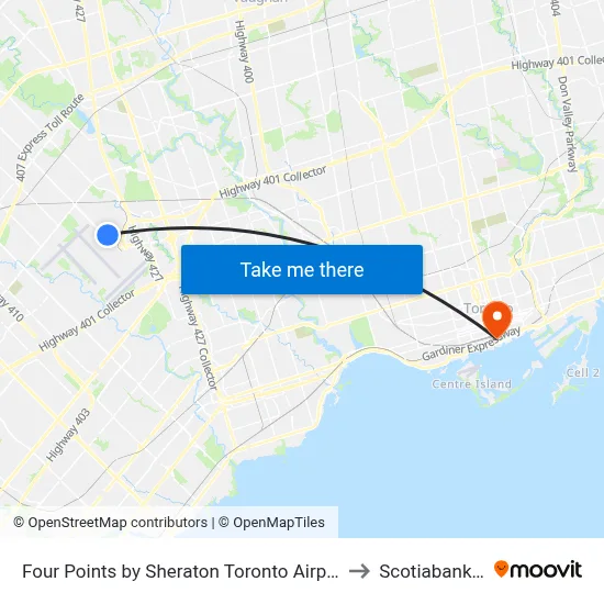 Four Points by Sheraton Toronto Airport Mississauga to Scotiabank Arena map